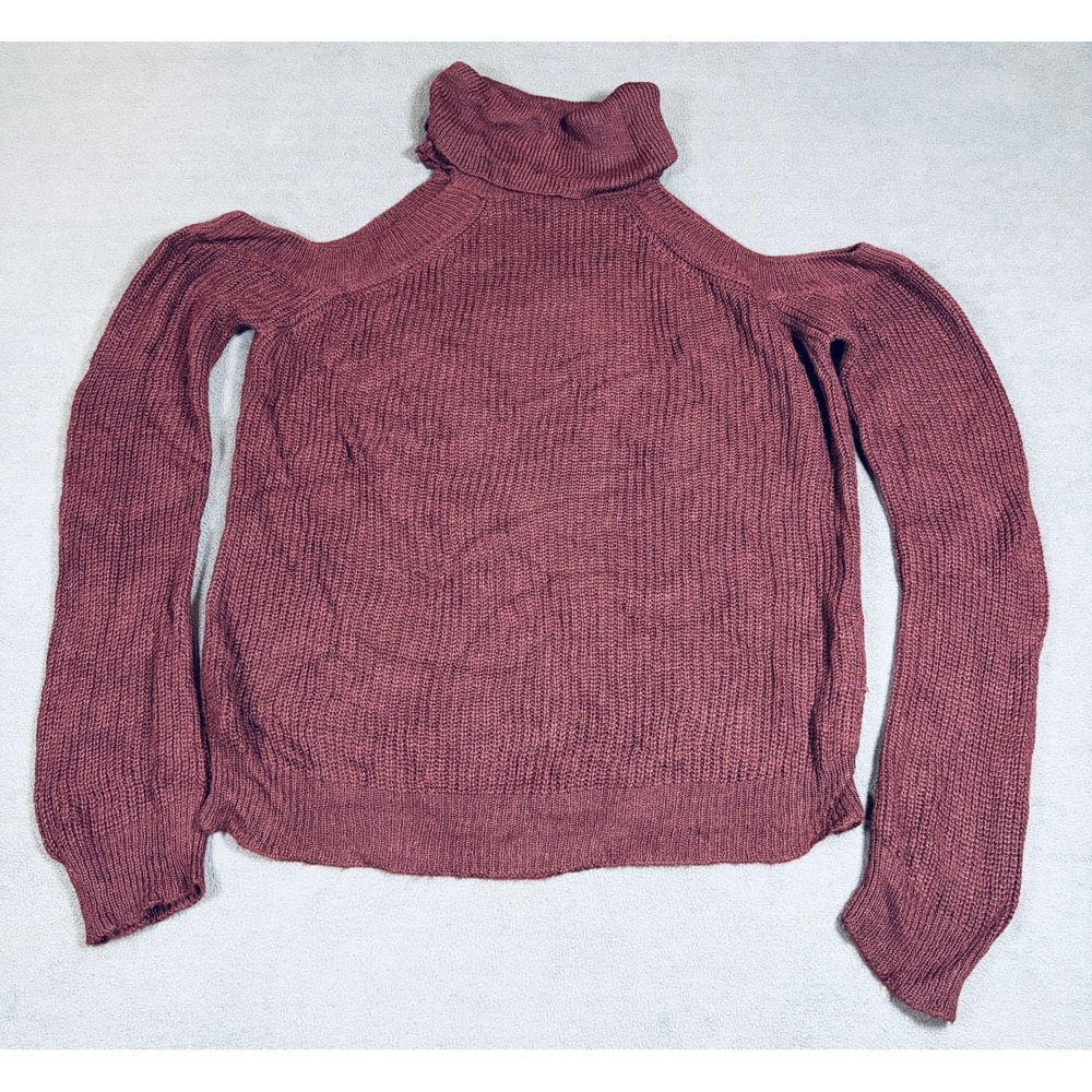 Kendall & Kylie Cold Shoulder Turtleneck Sweater Womens Size L Burgundy Knit